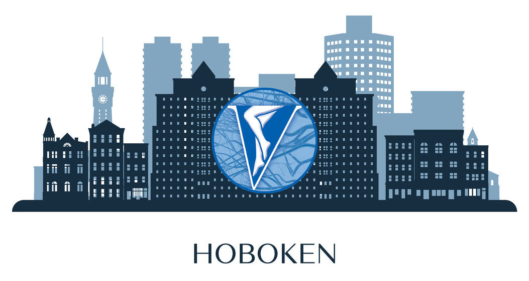 Illustration of Hoboken skyline with Vein Institute of NJ logo